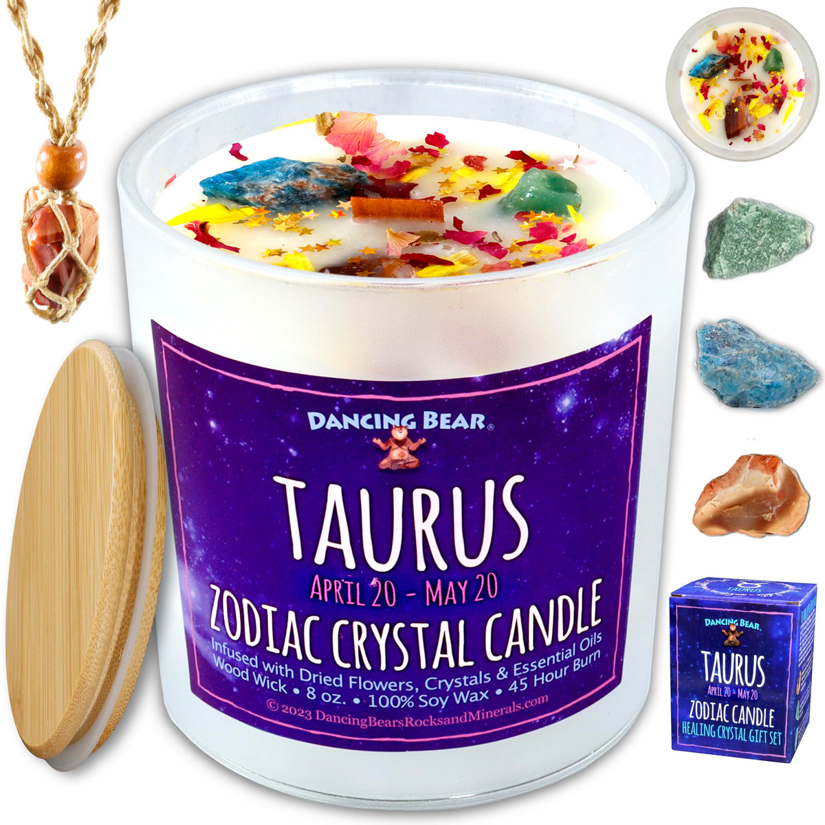 DANCING BEAR Taurus candle box set with crystals for Taurus energy.