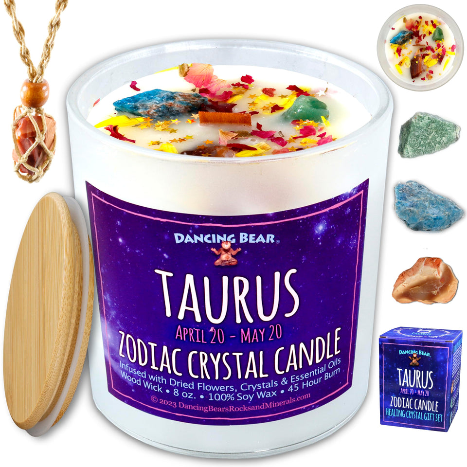DANCING BEAR Taurus candle box set with crystals for Taurus energy.