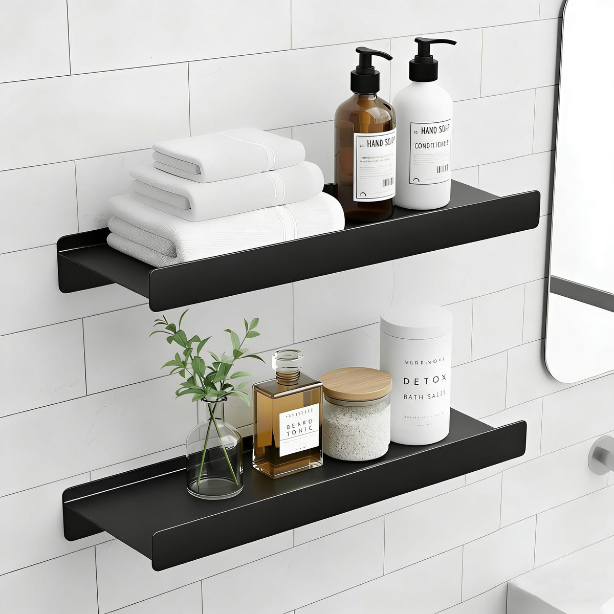 Dancrul 12-inch metal floating shelf with guardrail for secure bathroom storage