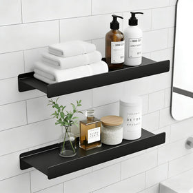 Dancrul 12-inch metal floating shelf with guardrail for secure bathroom storage