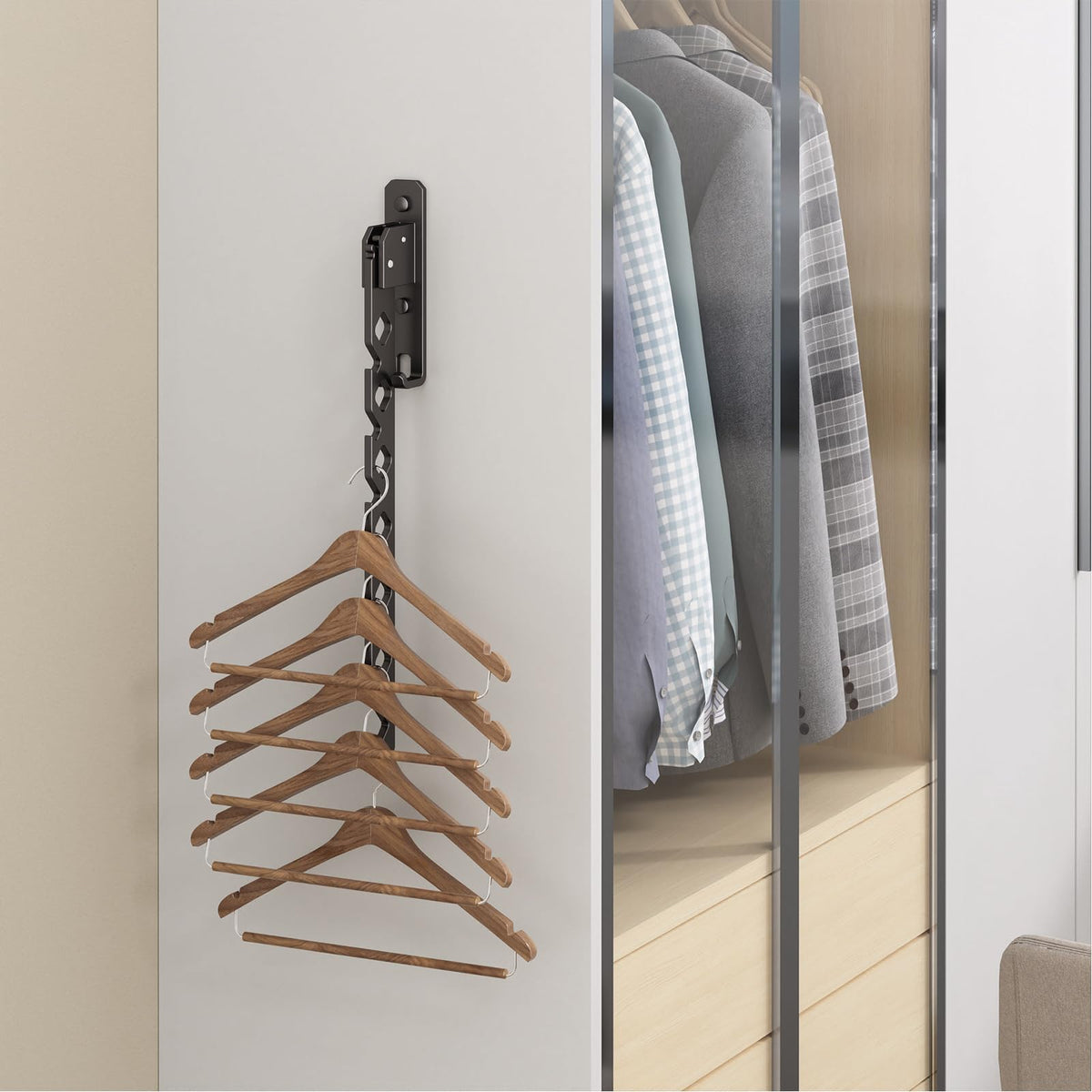 Dancrul rack installed in a laundry room demonstrates compact solution