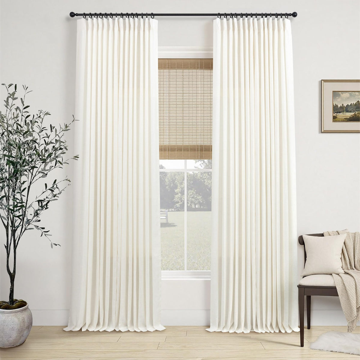 DANCURTON natural pinch-pleated linen curtains in ivory; 84-inch panels for refined privacy.