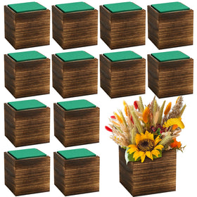 Dandat 12-set wood cube planter box in rustic brown for durable centerpiece decor