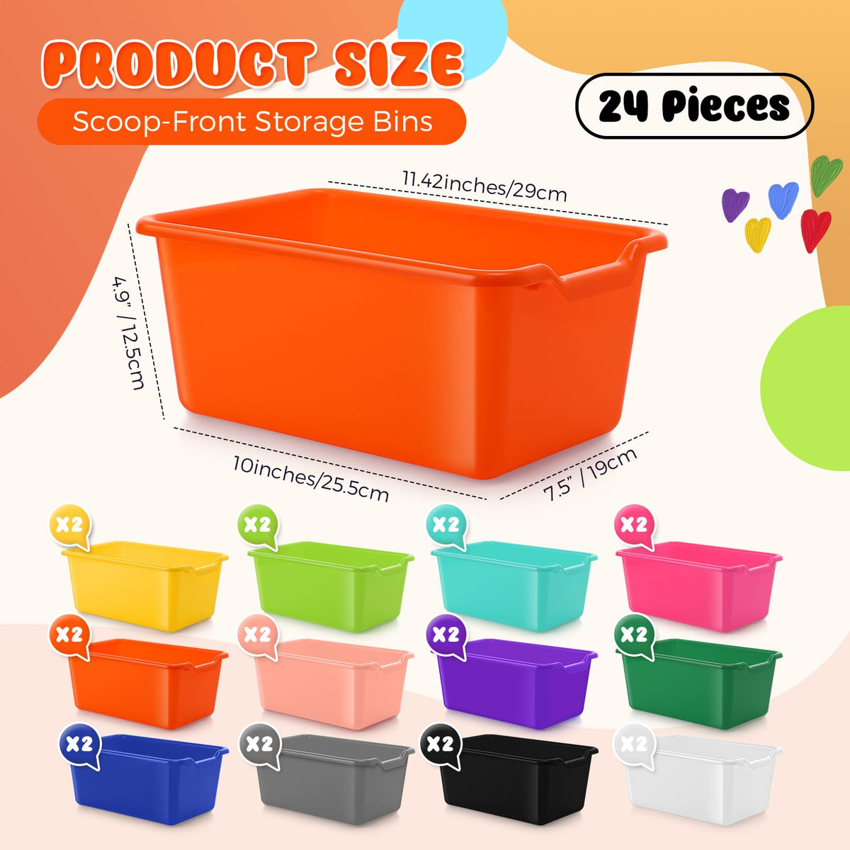 Dandat 24-pcs plastic cubby bins are stackable for compact storage.