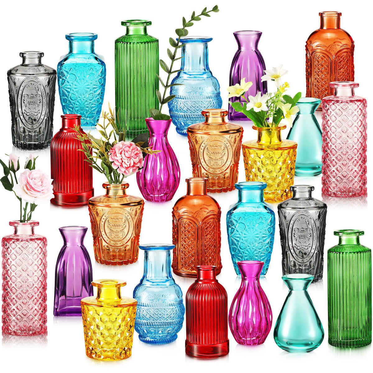 Dandat colorful embossed vase from the set, ideal for bright bouquets.