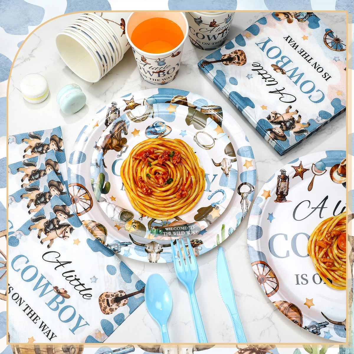 Dandat cowboy blue cups offer sturdy serving with quick cleanup.