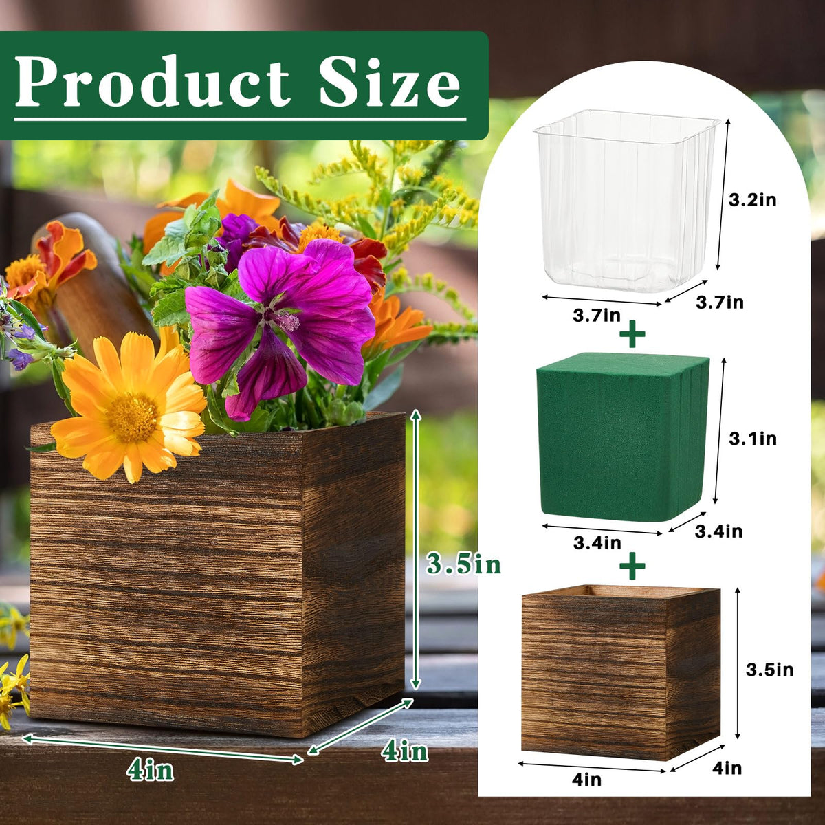 Dandat rustic square wood vase ready for elegant indoor arrangements