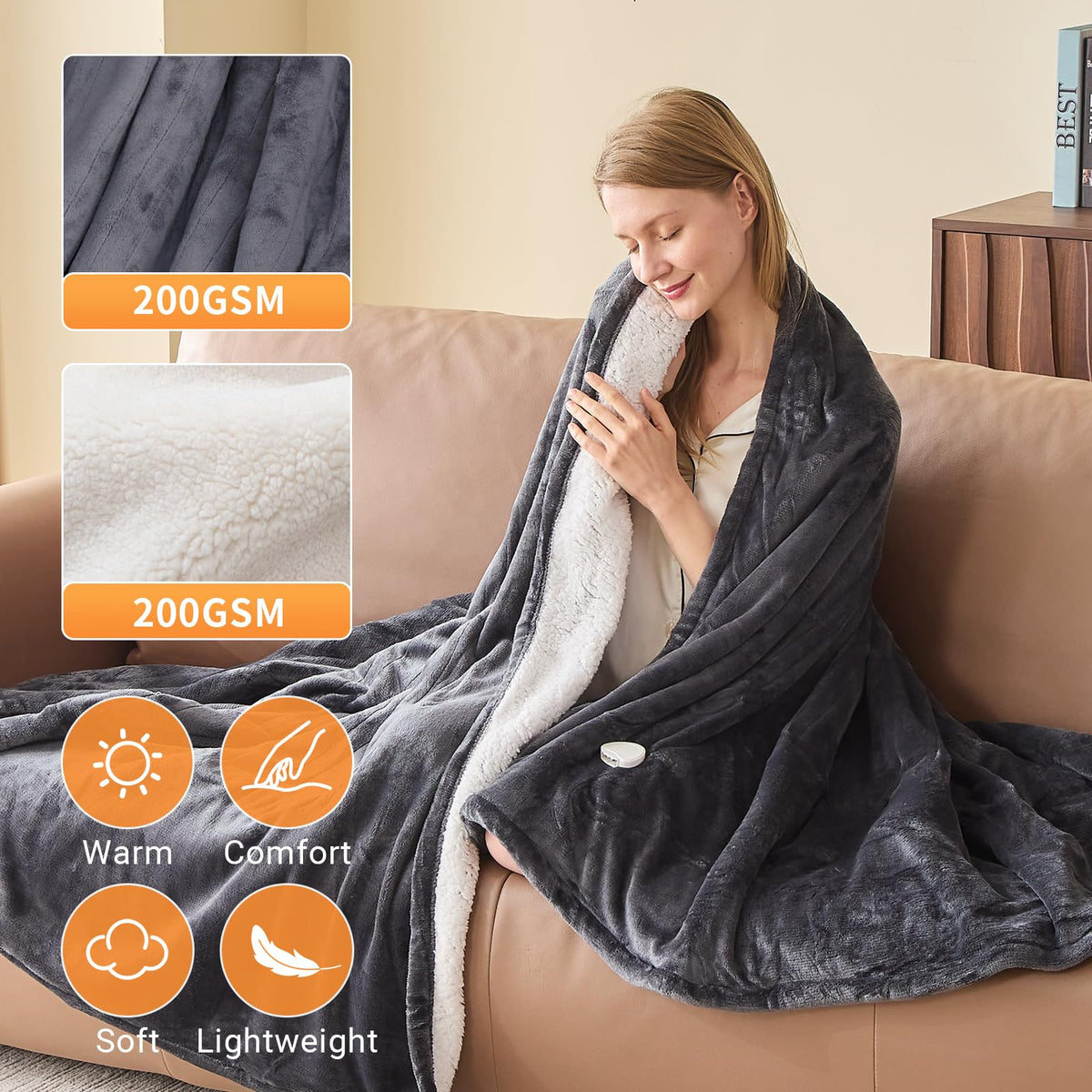 DANENOSA electric blanket queen interior sherpa provides plush insulation.