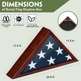 DANF FLAG red wood shadow box with glass cover protects the flag
