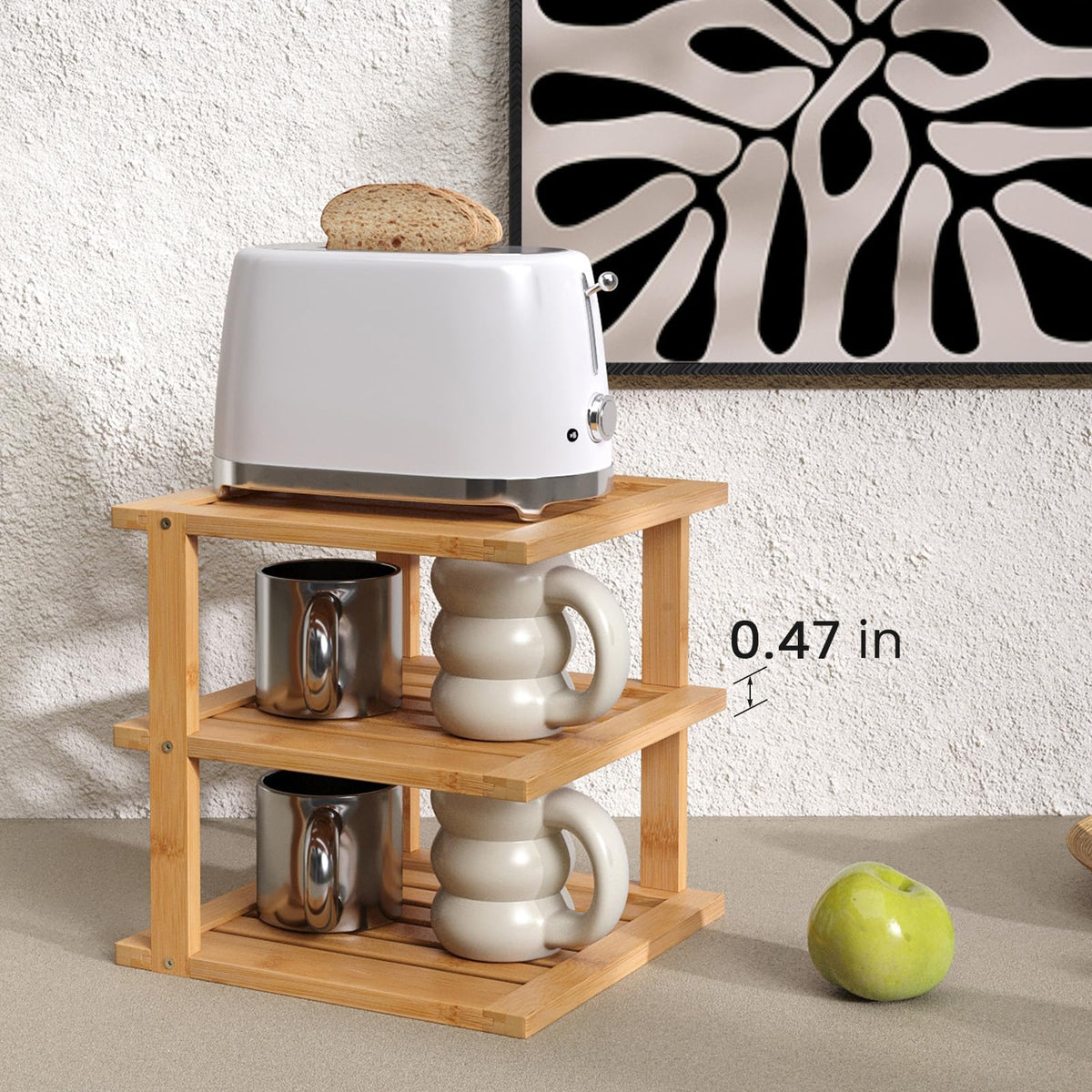 Danfoxer 3-tier kitchen cabinet organizer keeps plates neatly accessible.