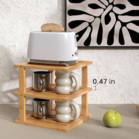 Danfoxer 3-tier kitchen cabinet organizer keeps plates neatly accessible.