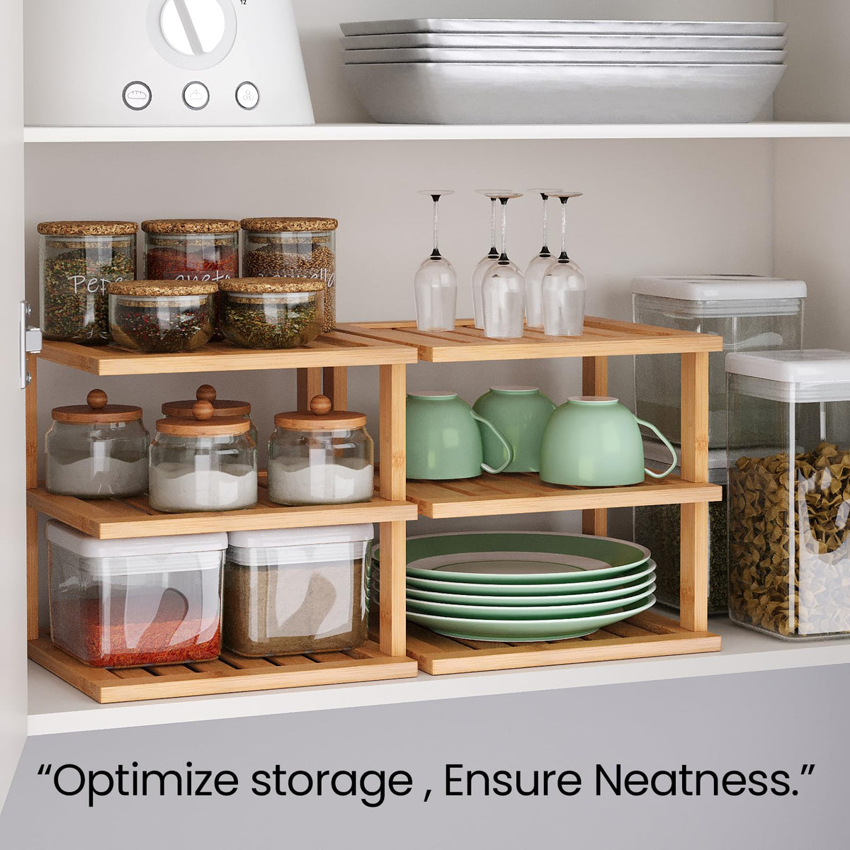 Danfoxer bamboo corner shelf pantry and spice rack for easy access.