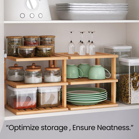 Danfoxer bamboo corner shelf pantry and spice rack for easy access.