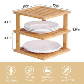 Danfoxer bamboo corner shelf plate storage enhances cabinet organization.
