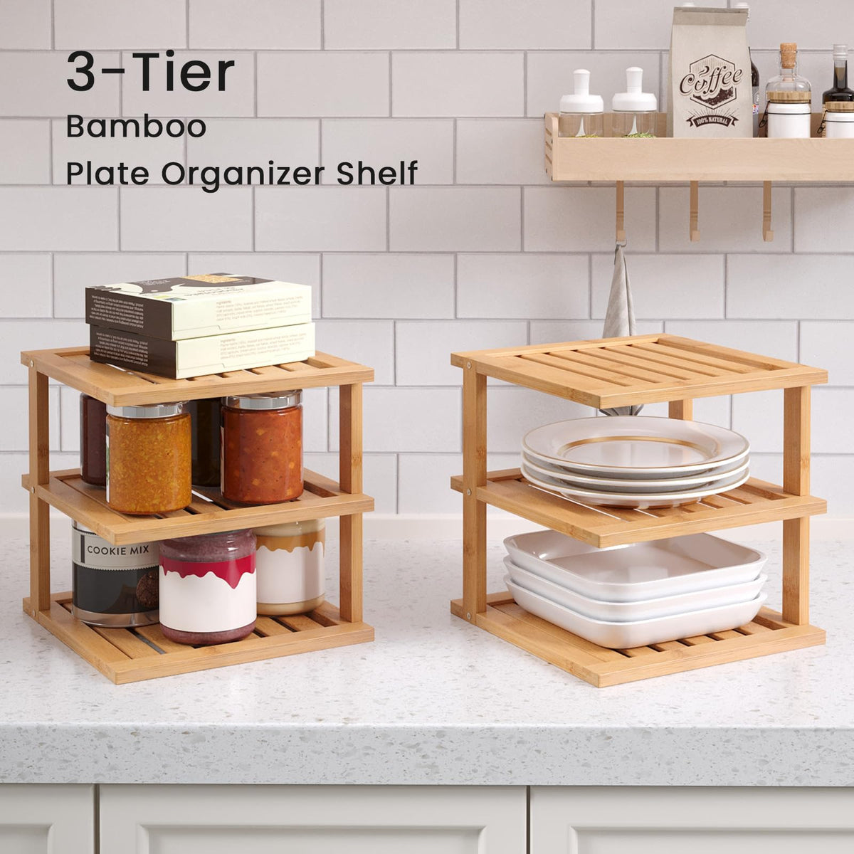 Danfoxer bamboo corner shelf side view highlights sturdy, multi-tier construction.