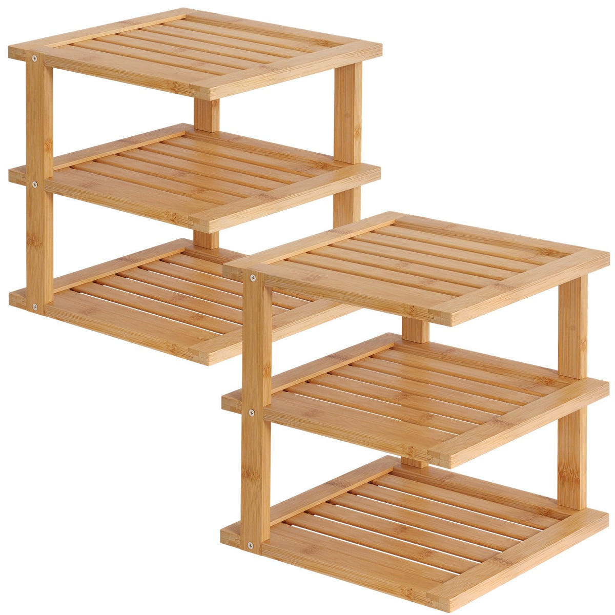 Danfoxer bamboo corner shelf top view showcases compact, space-saving storage.