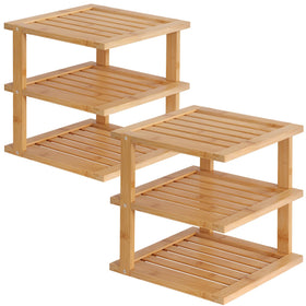Danfoxer bamboo corner shelf top view showcases compact, space-saving storage.