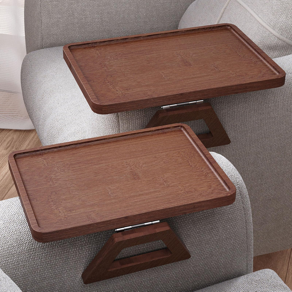 Danfoxer bamboo folding couch arm tray clips securely onto sofa arms.