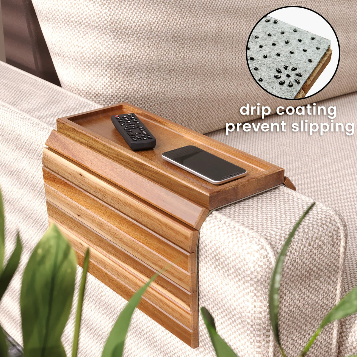 Danfoxer sofa arm tray side flaps adapt to curved armrests securely