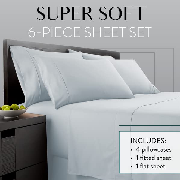 Danjor Linens ice blue flat sheet in brushed microfiber delivers cooling feel.