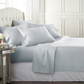 Danjor Linens ice blue sheet set packaging signals premium quality.