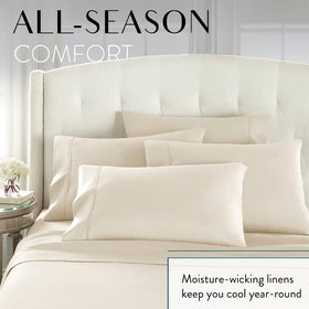 Bed setup with Danjor Linens queen cream sheet set on mattress
