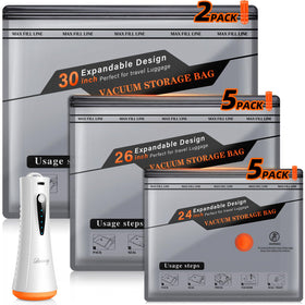 DANNARY vacuum storage bags in use for travel, saving space and organizing clothing.