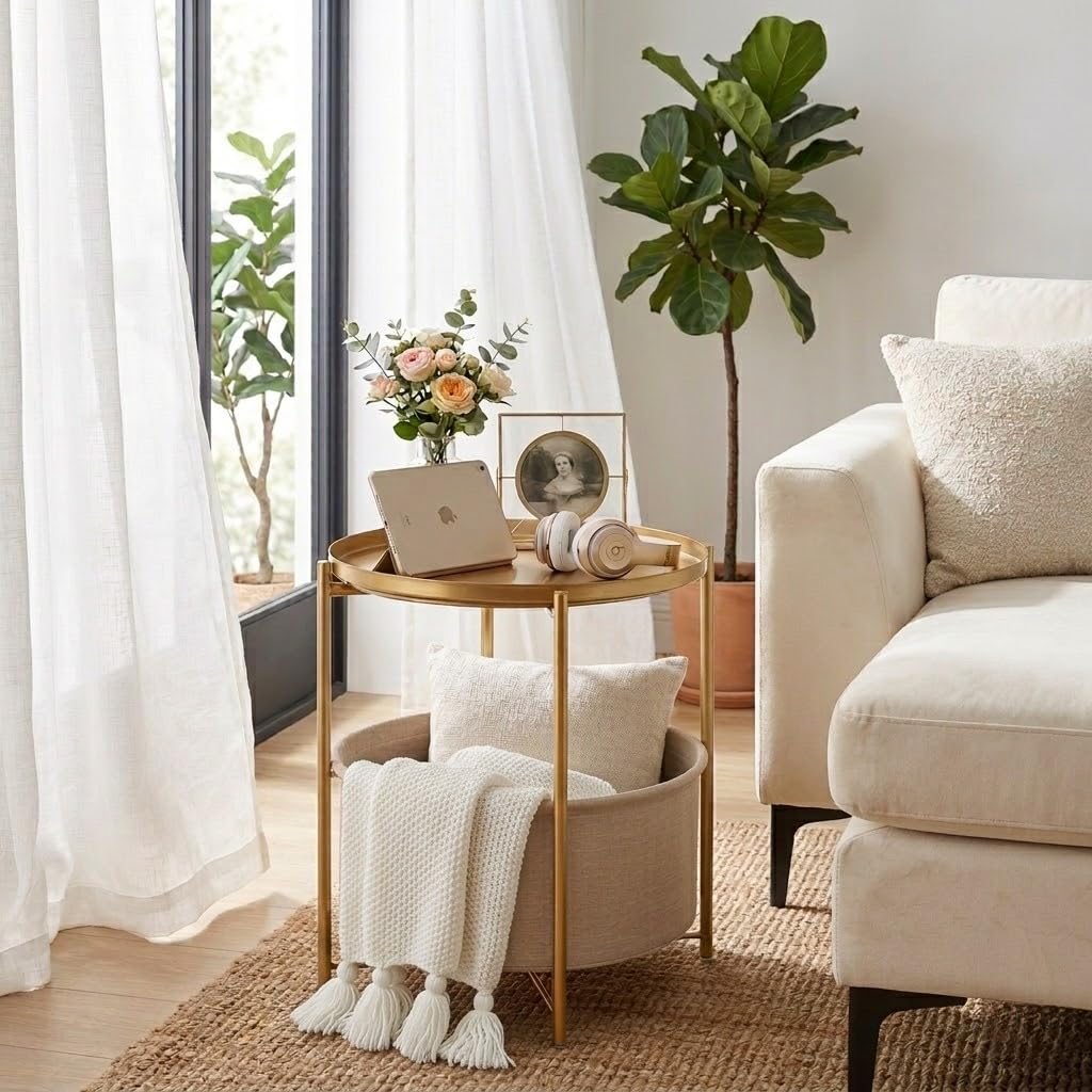 Danpinera gold side table features a durable steel frame for daily use.