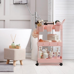 Danpinera pink cart adds color while organizing in small spaces.