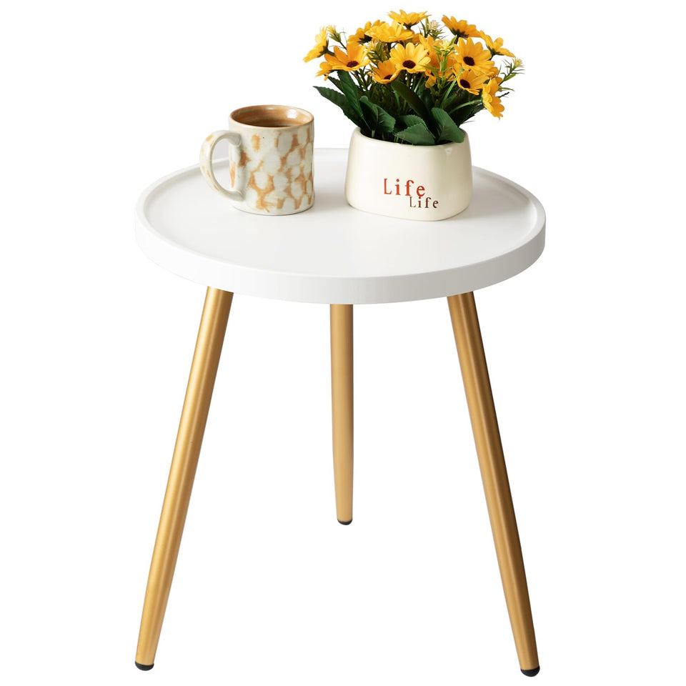 danpinera small round side table with wooden tray offers versatile compact storage.