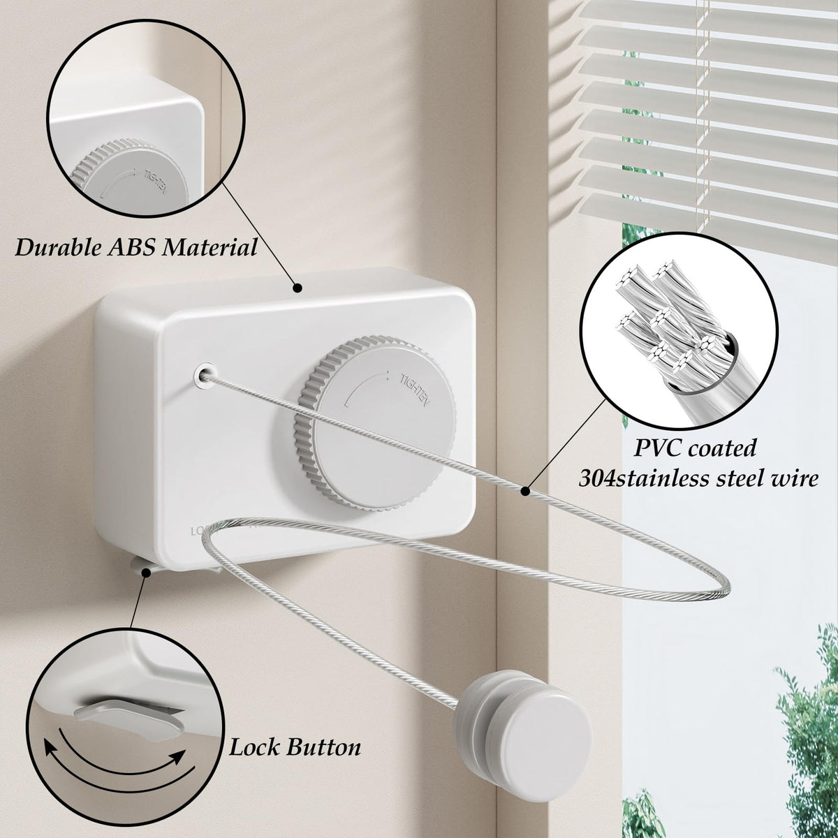Danpoo premium materials show ABS shell, aluminum base, and stainless rope for durability.