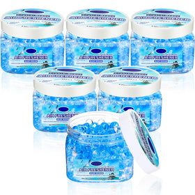 Dansib beads in a blue ocean jar provide long-lasting room freshness.