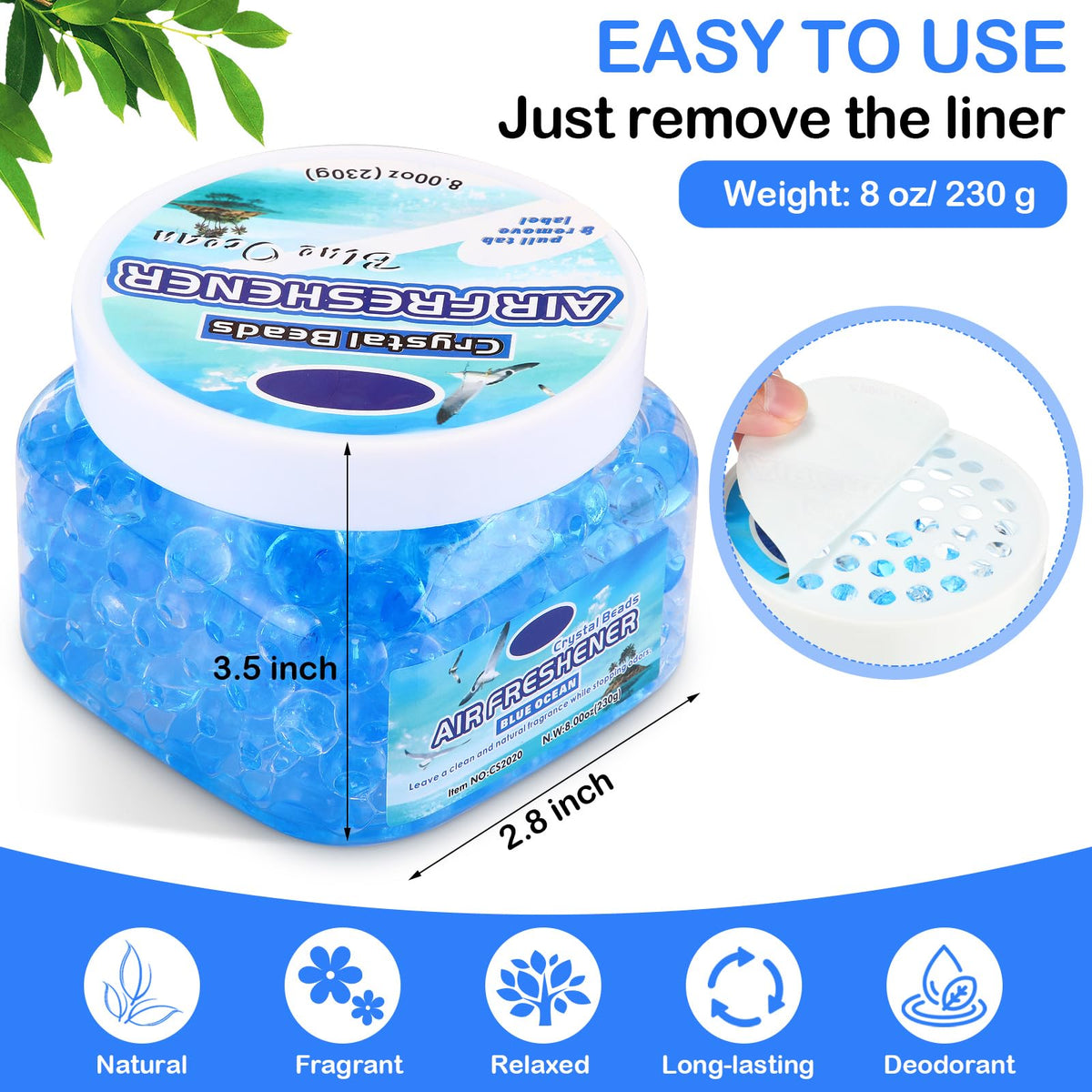 Six-pack Dansib beads in blue ocean scent for versatile odor control.