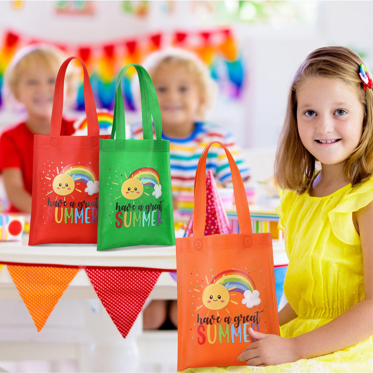 Dansydaisy purple rainbow bag, versatile for events and DIY projects.