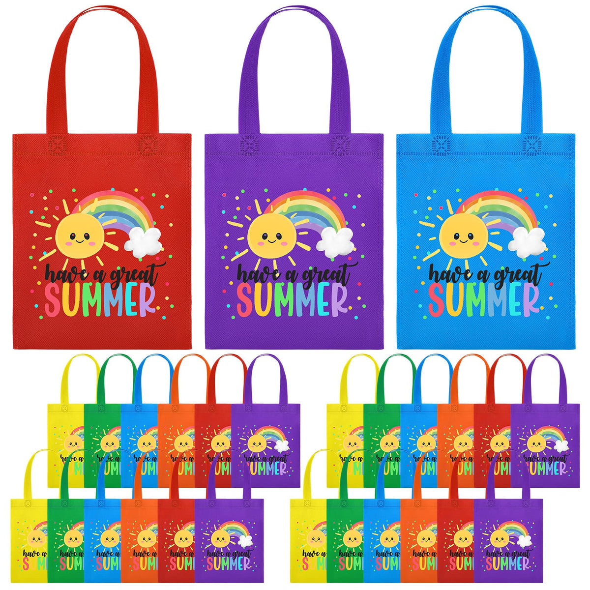 Dansydaisy rainbow gift bag in red, ideal for party favors and easy gift transport.