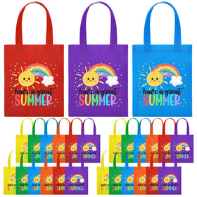 Dansydaisy rainbow gift bag in red, ideal for party favors and easy gift transport.