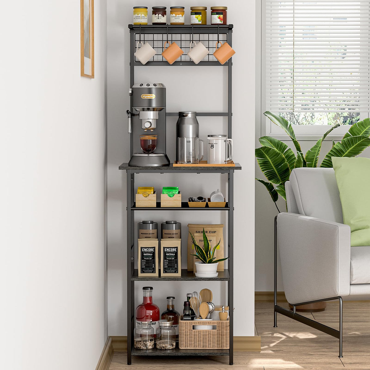 DAOUTIME 5-Tier Coffee Bar Station front view showing organized coffee corner.