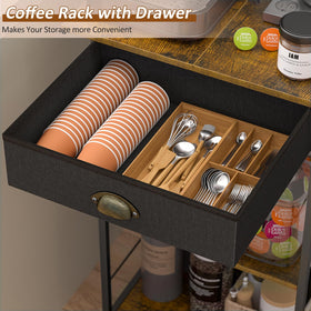 DAOUTIME bakers rack adapts as a sofa-side or kitchen corner storage.