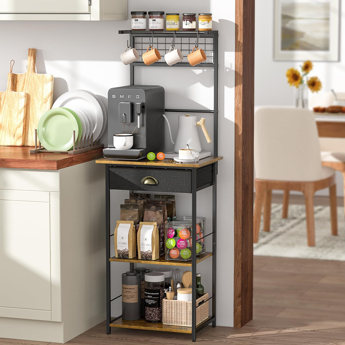 DAOUTIME 5-tier rack supports a microwave on its largest flat layer.