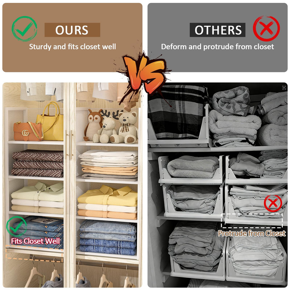 DAOUTIME compact wardrobe rack fits under shelves for easy access.