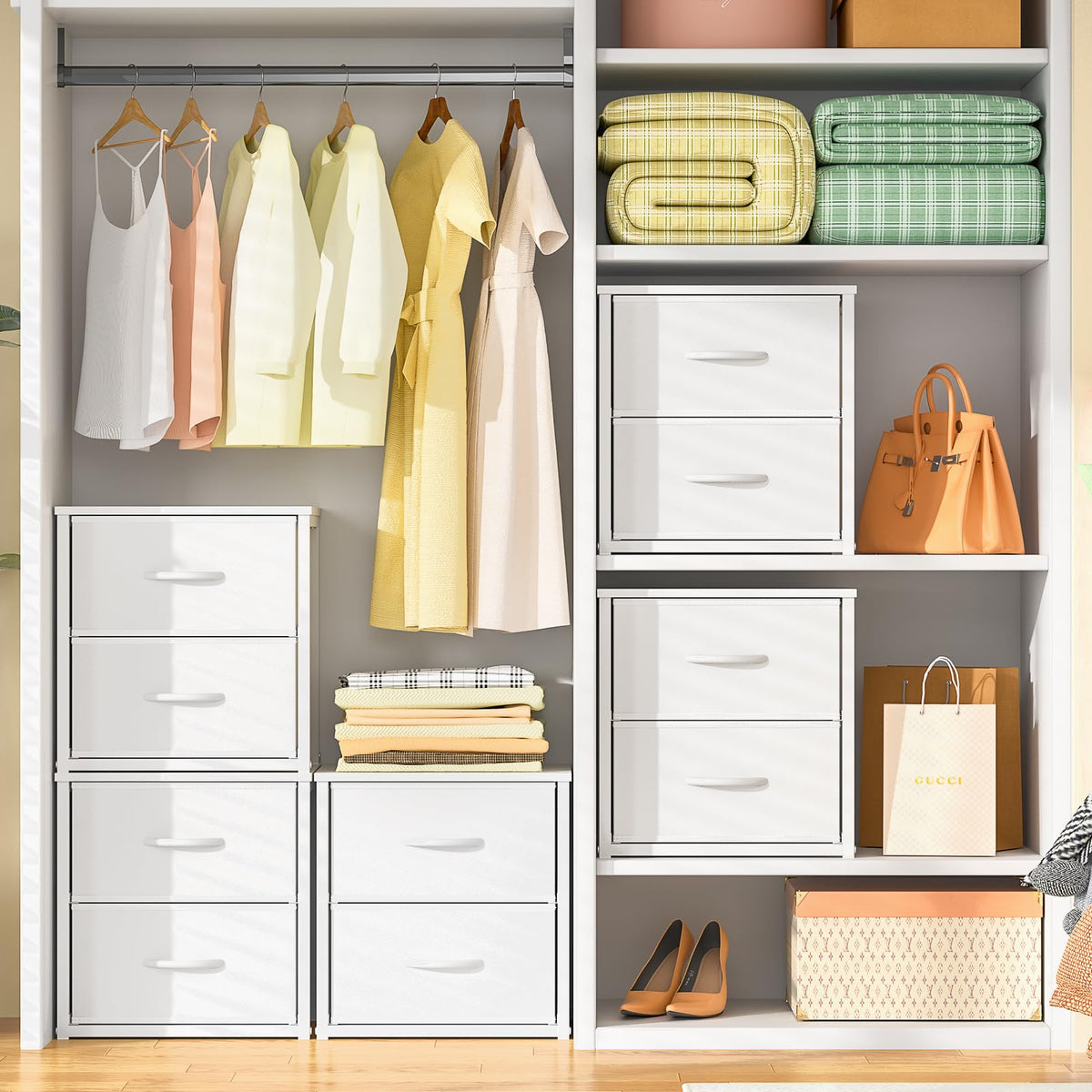 DAOUTIME drawer open view illustrating easy access to clothes and accessories.