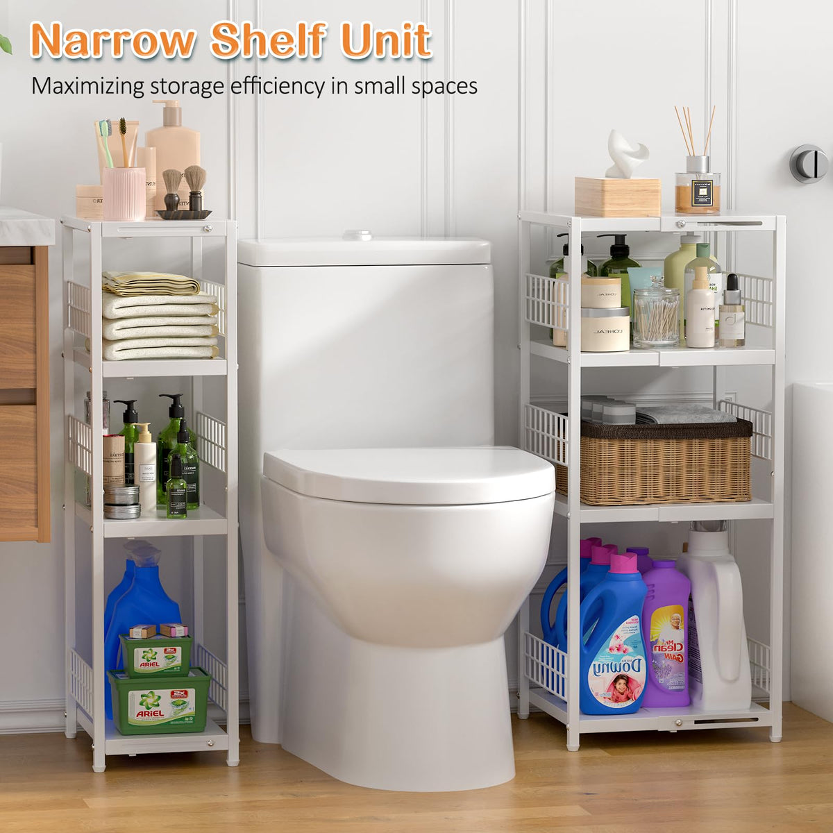 DAOUTIME expandable slim shelf side angle ideal for corner storage.
