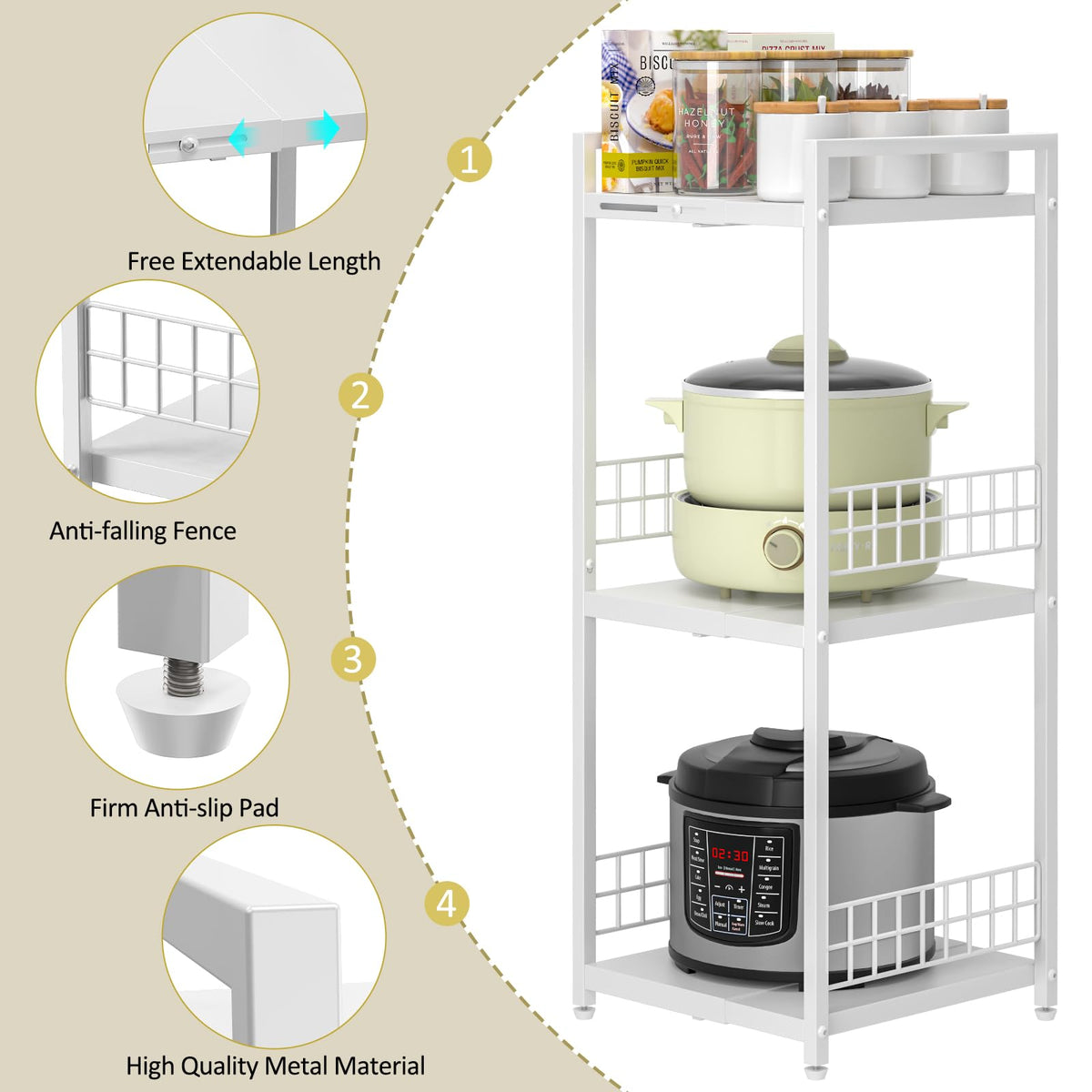 DAOUTIME expandable slim storage shelf provides three-tier organization