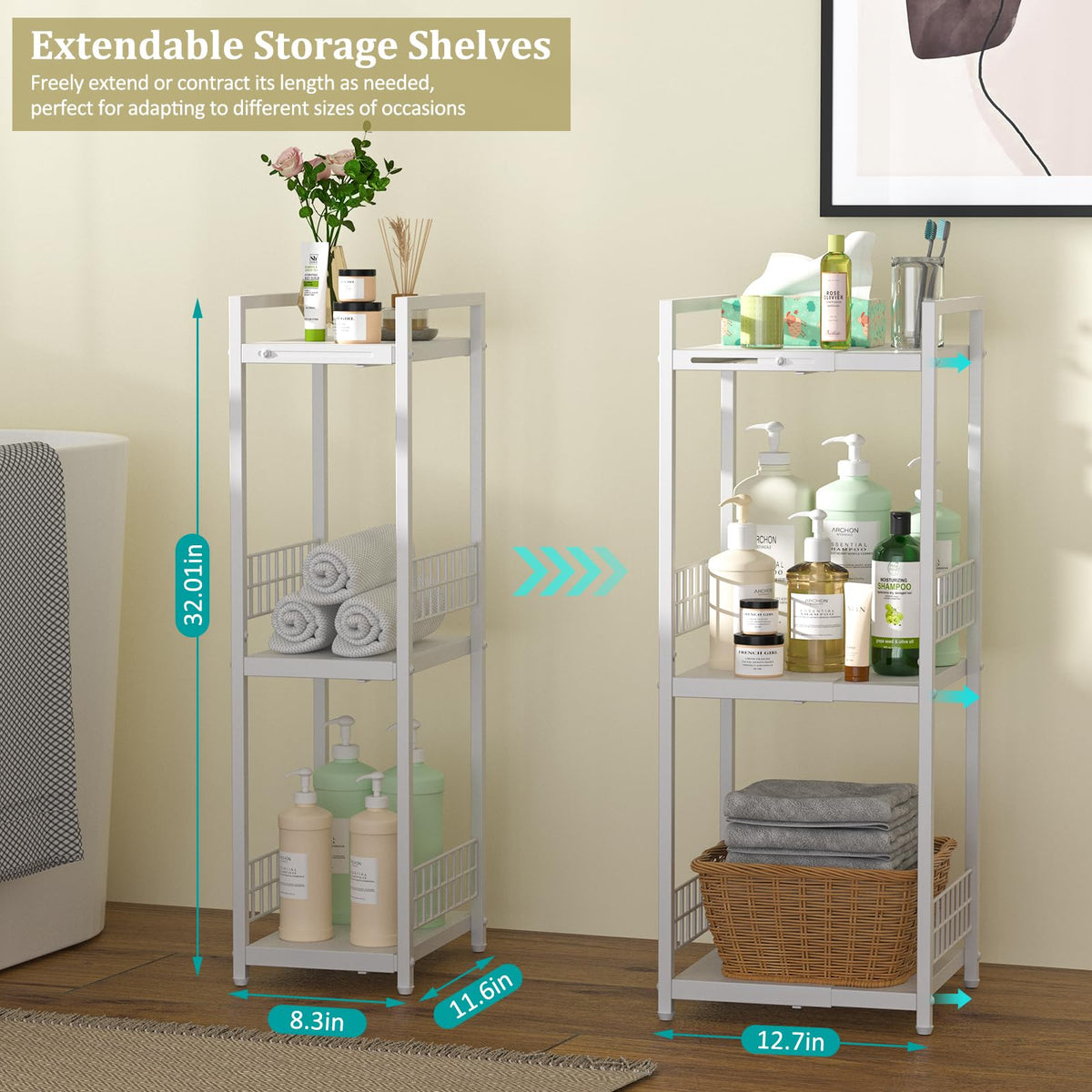 DAOUTIME expandable slim storage shelf features sturdy metal frame for lasting use