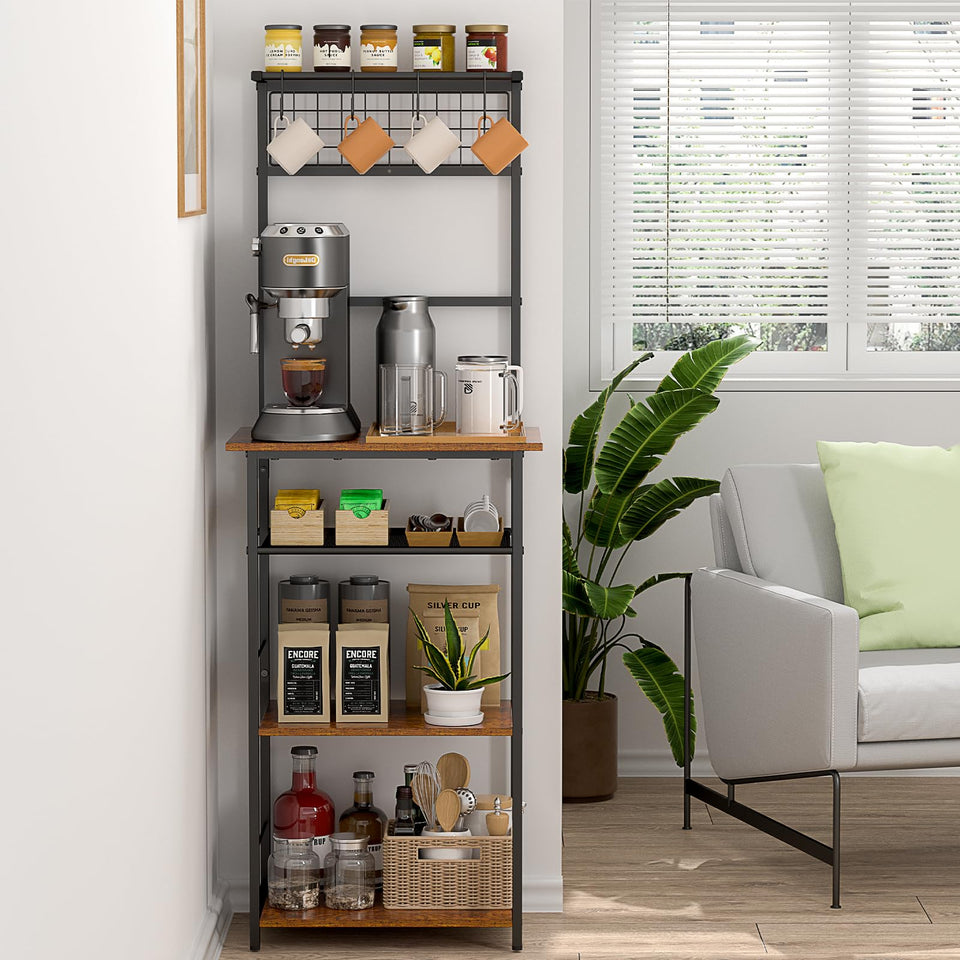 DAOUTIME five-tier coffee bar station offers organized storage for a compact kitchen