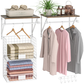 DAOUTIME over washer and dryer shelf with rods and baskets for organized laundry