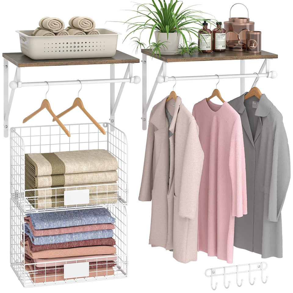 DAOUTIME over washer and dryer shelf with rods and baskets for organized laundry