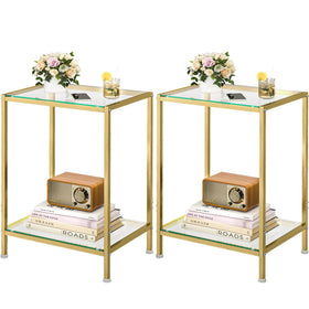 DAOUTIME side table with gold metal frame and glass top for a sleek, elegant accent.