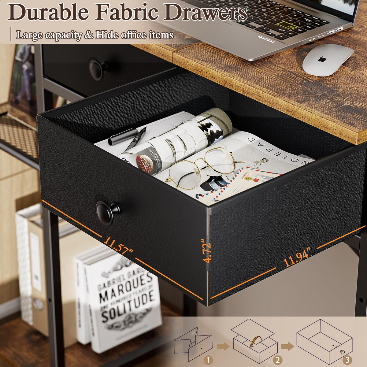 DAOUTIME small desk in a cozy bedroom setup with warm rustic finish
