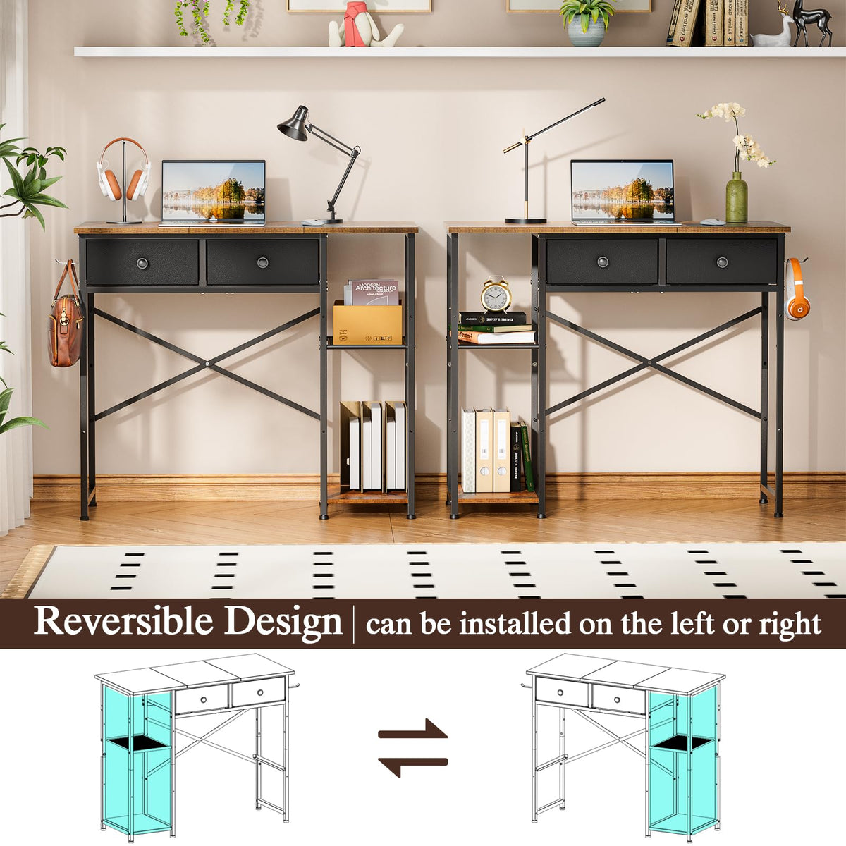 DAOUTIME desk storage shelves mounted on left or right for flexible layout